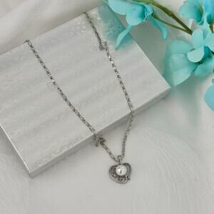 18K Silver Gold‎ Plated Womens Heart-Pearl Necklace Chain Pendant Oro Laminado